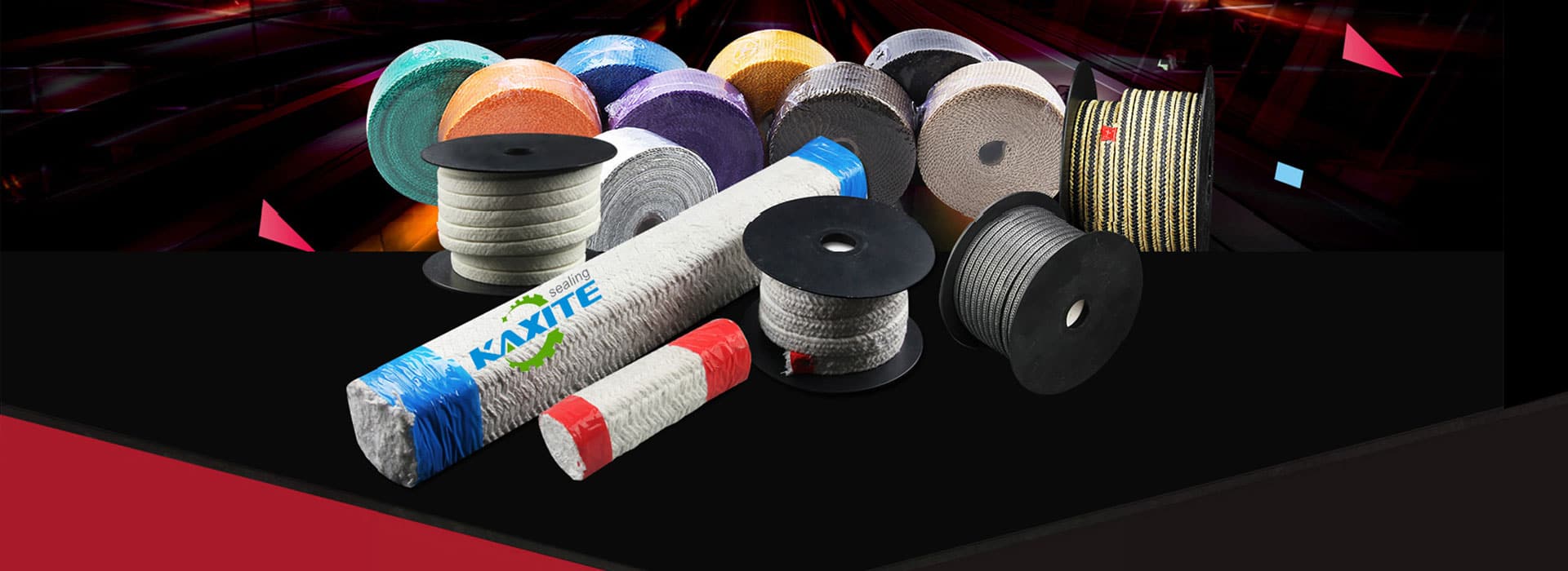 Flettet grafitt- og PTFE-pakninger for tetting av ventilstamme